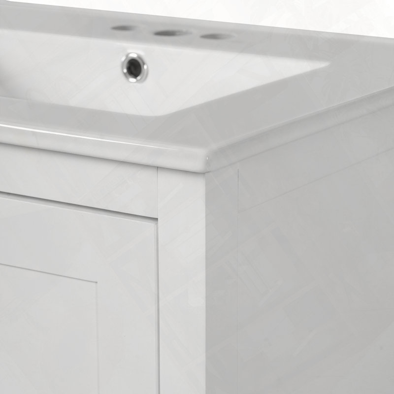 Meuble-lavabo de salle de bain avec lavabo intégré avec portes à fermeture en douceur et structure robuste, Blanc