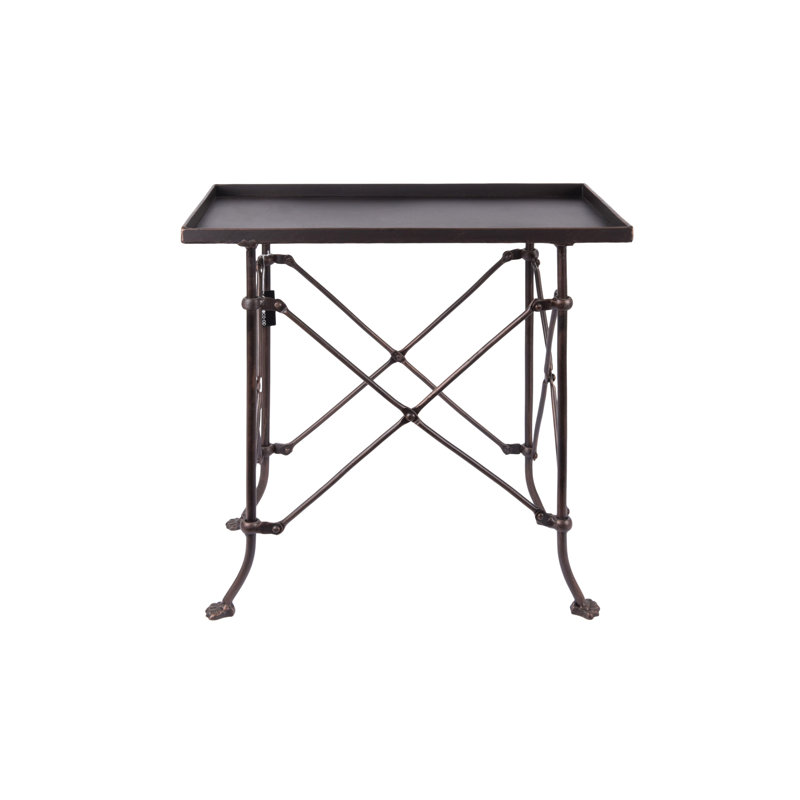 Vintage Rectangular Metal Side Table with Claw Sole Feet, Bronze, 20" H x 20" W x 12" D
