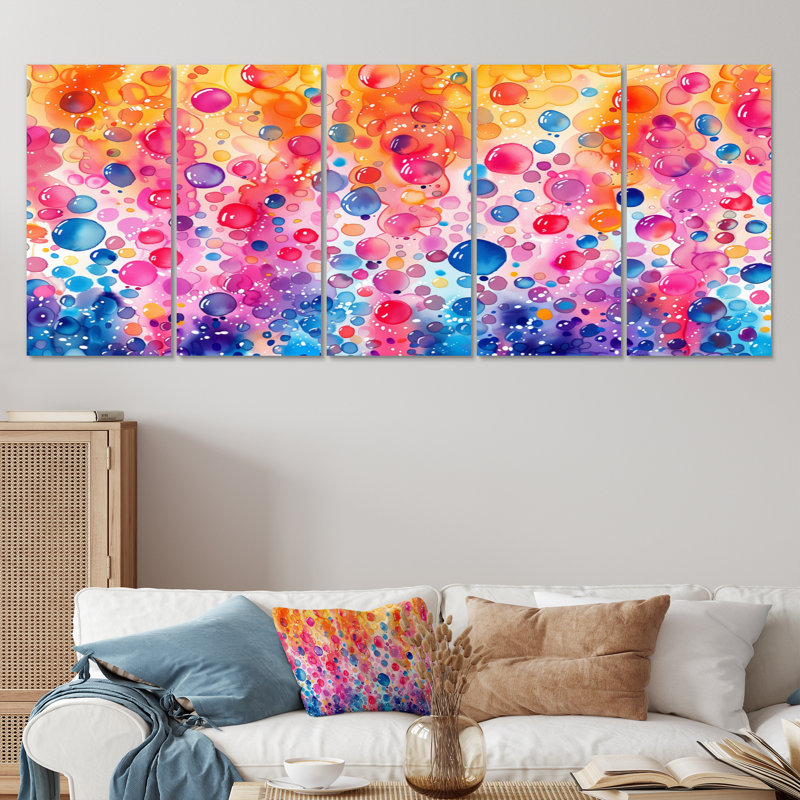 «Pink Blue Aquariums Bubbles I», ensemble de reproductions d'art mural aquariums, H 28 po x l 60 po