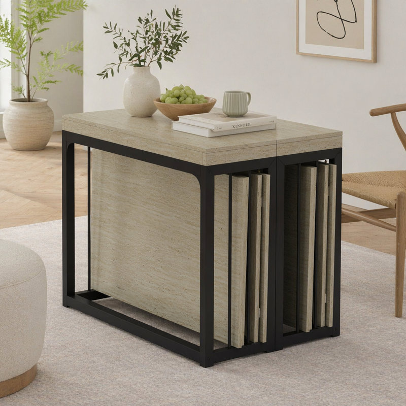 Table de salle à manger extensible de 23,62 po à 118 po de longueur et extensible, Blanc antique / noir