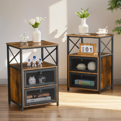 Narrow Side Table Set Of 2 With Drawer, End Table Set, Bedside Furniturefor Small Spaces