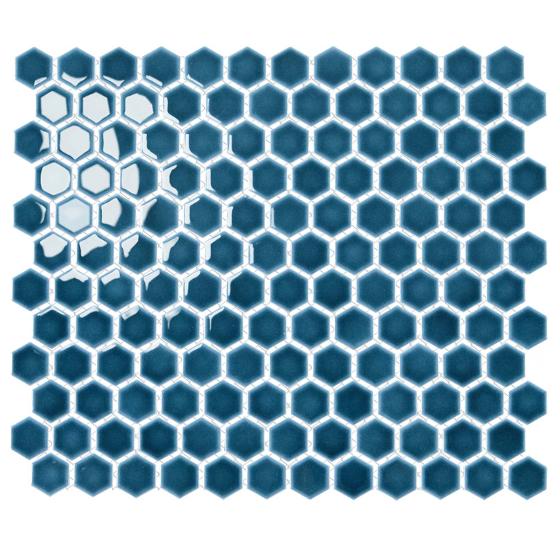 Tribeca 1" Hex Glossy 10-1/4 " x 11-7/8 " Porcelain Mosaic Floor and Wall Tile, Glacier Blue