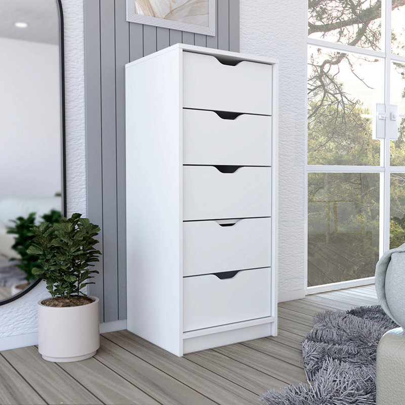 Commode haute 5 tiroirs Basilea, système coulissant, White
