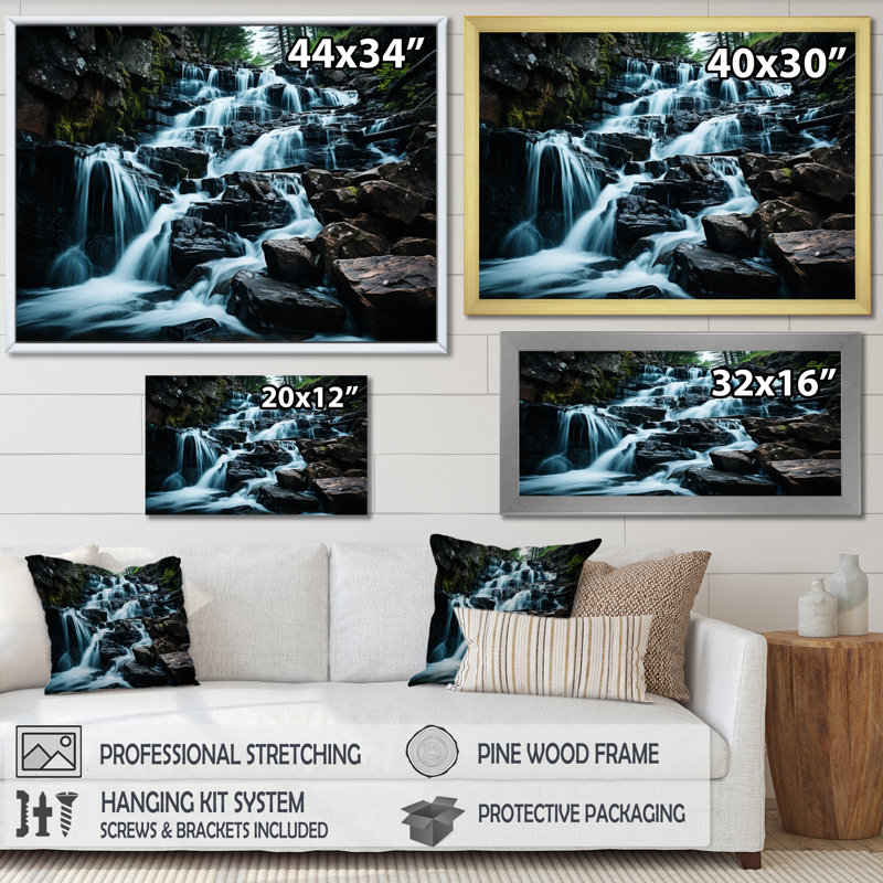 Cascade éternelle III sur toile, Cadre naturel flottant, H 12 po x l 20 po x P 1 po
