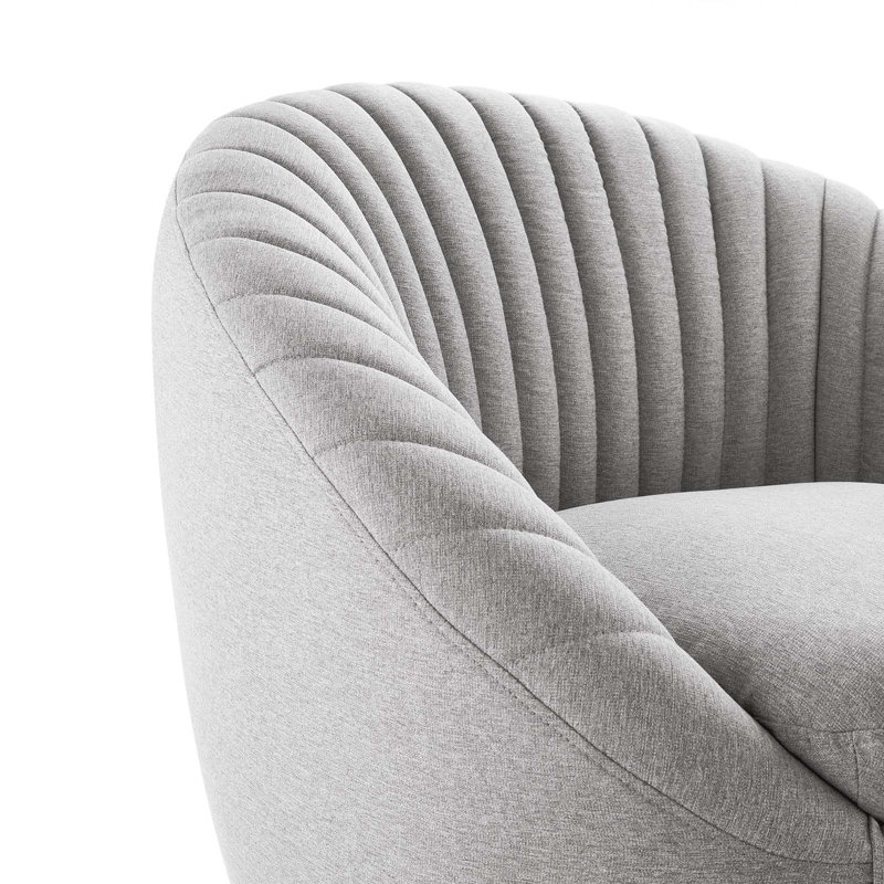 Upholstered Swivel Barrel Chair, Light Gray Polyester Blend