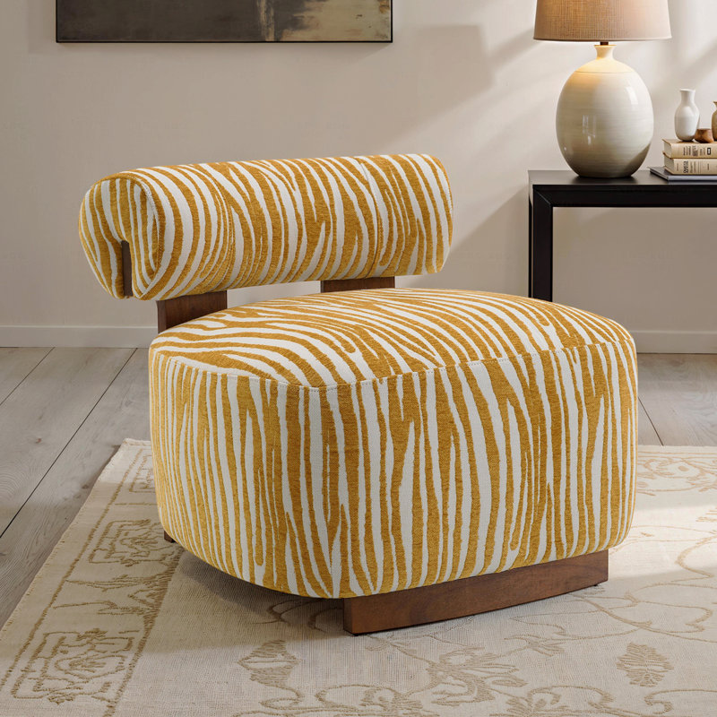 Chaise d'appoint de style contemporain avec dossier cylindrique en mousse à haute densité et tissu zébré revêtu de tissu d'ameublement jaune