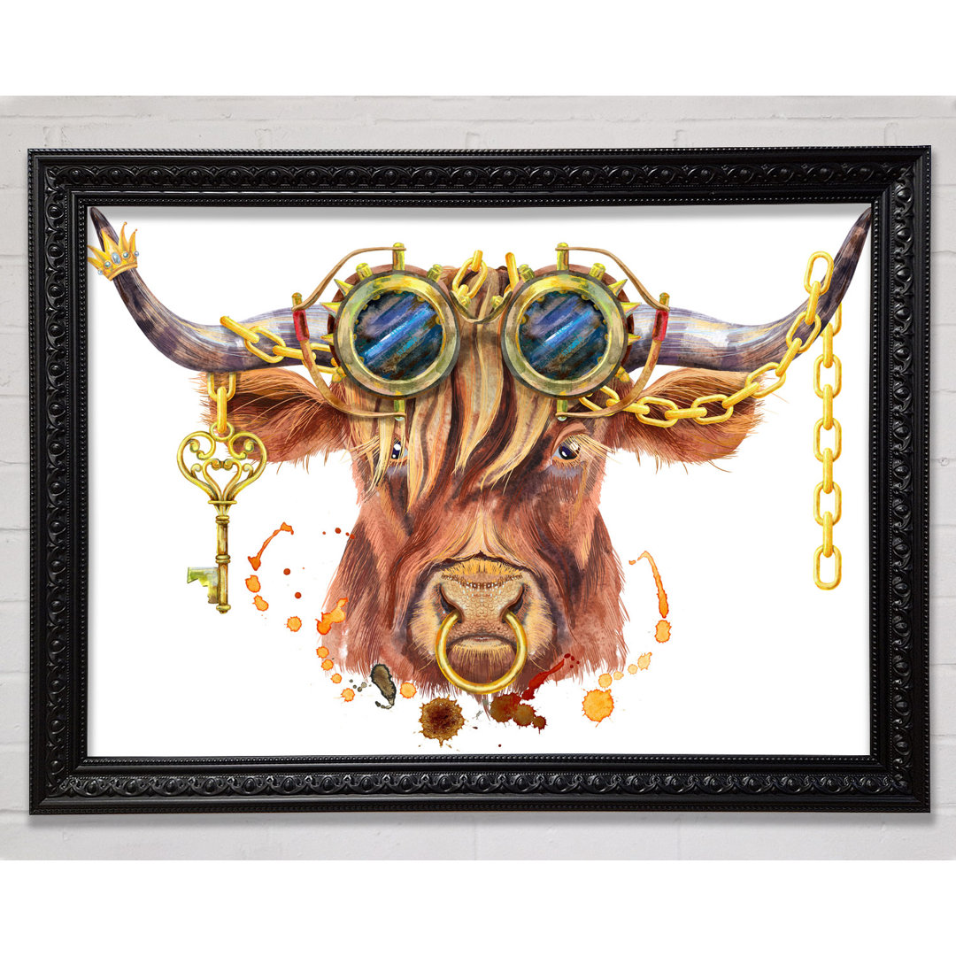 Die Highland Cow Goggles Gerahmter Druck