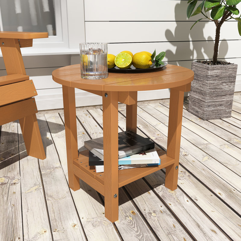 All Weather Outdoor HIPS Plastic Adirondack Chair Fire Pit Chairs With Table Oversized 4 Patio Chairs with 1 Table, Teak