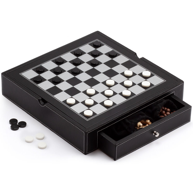 Ensemble de jeu d'échecs, de dames et de backgammon en cuir 5 en 1