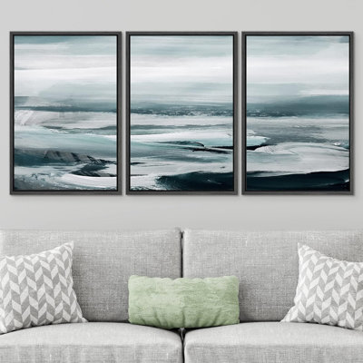 Bord de mer, vue aérienne de l'océan abstrait encadré sur toile, 3 pièces