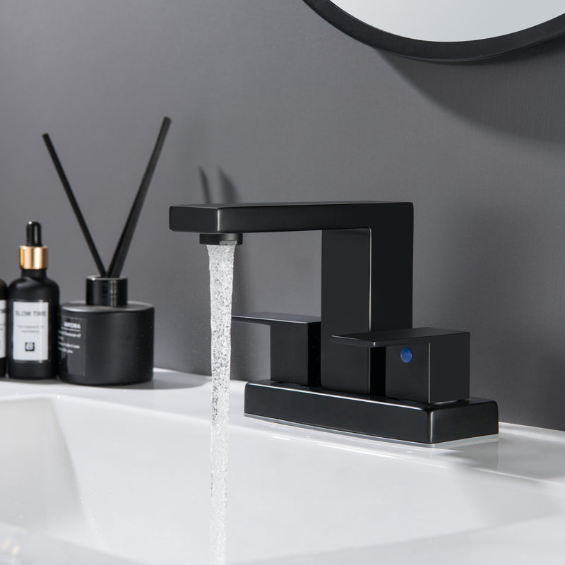 Deck Mounted Centerset 2 Handles Bathroom Sink Faucet, Matte Black