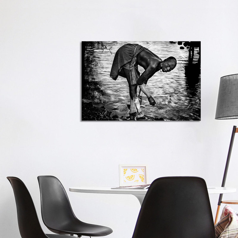 Surma Tribe Woman Washing up Her Jewelry - Ethiopia 1 Piece Wrapped Canvas Wall Art, 101.6 cm H x 66.04 cm W x 1.91 cm D