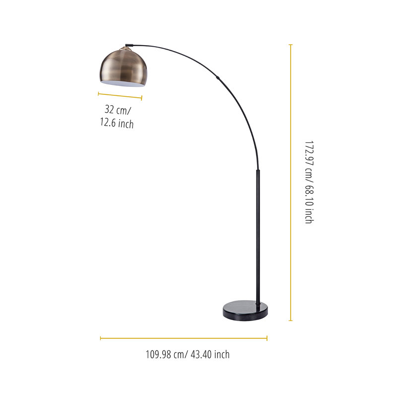 Perlis 68.1" Arc Floor Lamp with Solid Marble Base, Black