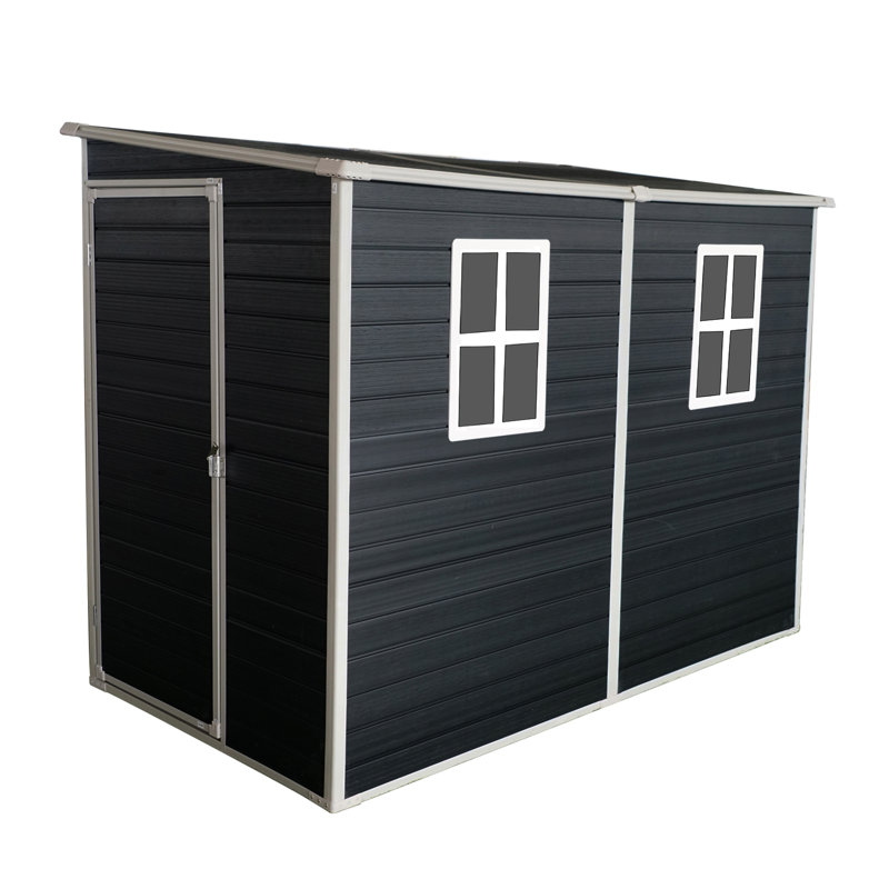 Remise en résine 8 pi x 4 pi avec deux fenêtres. Verrouillable, imperméable. - Pour le patio, la cour, la pelouse - Noir 4 x 8 pi extérieur noir. -. Ventilation, pelouse, patio