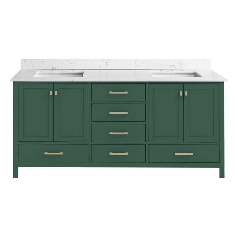 Meuble-lavabo double 72 po en bois massif vert