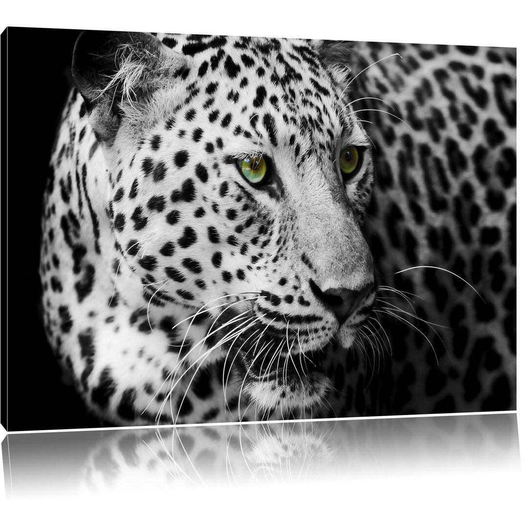 Leinwandbild Dark Leopard mit grünen Augen