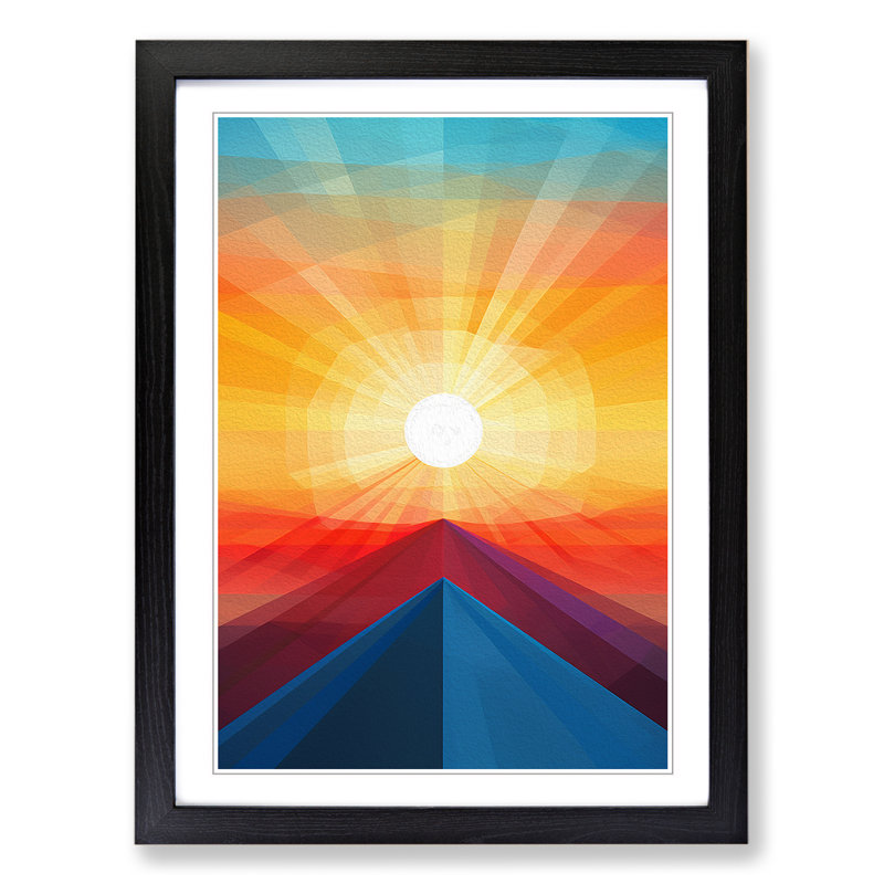 Sunrise Geometric - Single Picture Frame Print on Wood, 34cm H x 25cm W x 2cm D, Black
