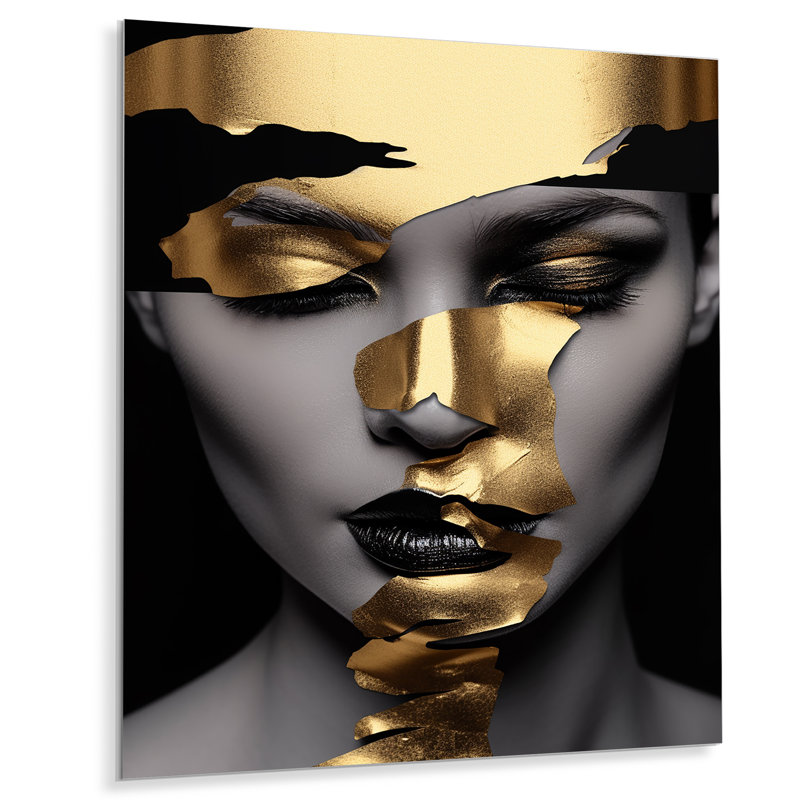 Black And Golden Woman Photo I - Fashion Metal Art, 32" H x 16" W x 1" D