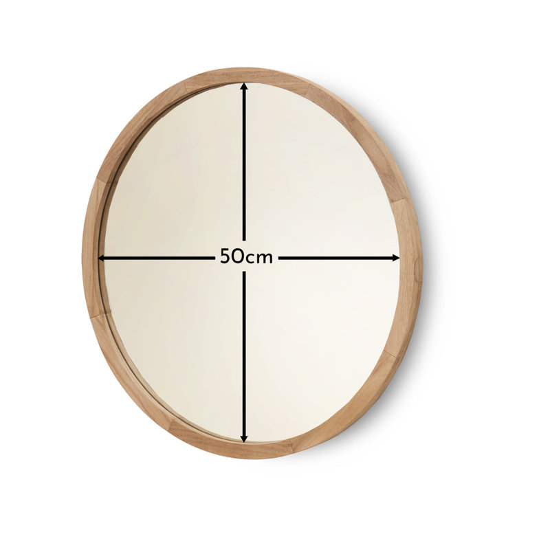 Luvine Solid Wood Round Mirror, 50 cm H x 50 cm W