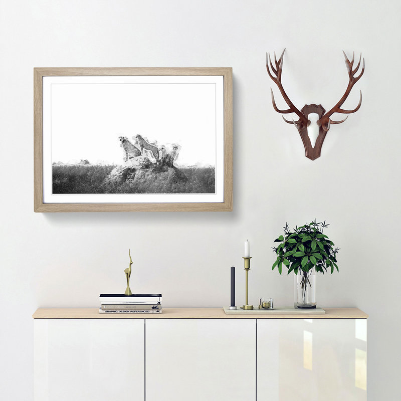 Family of Cheetahs - Picture Frame Graphic Art Print, 40cm H x 60cm W x 2cm D, Oak
