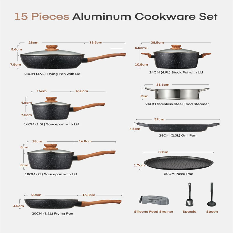 15 - Piece Aluminum Cookware Set