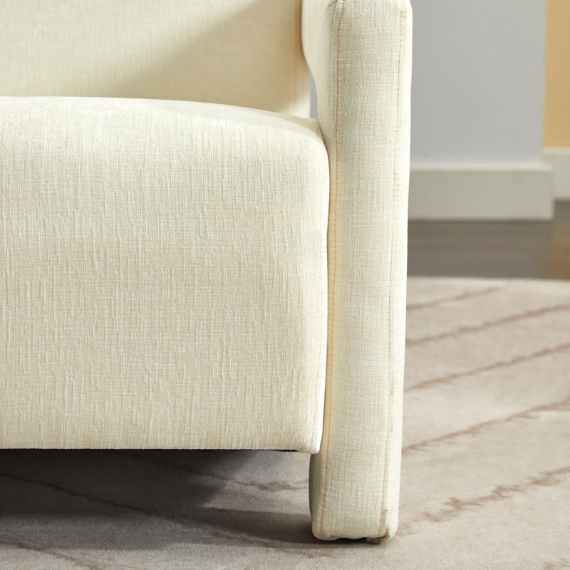 Fauteuil d'appoint rembourré en chenille Castillon Modern, Chenille ivoire