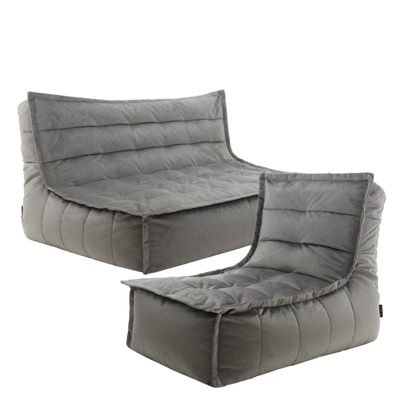 Kota Velvet Giant Bean Bag Sofa and Lounger, Charcoal Grey
