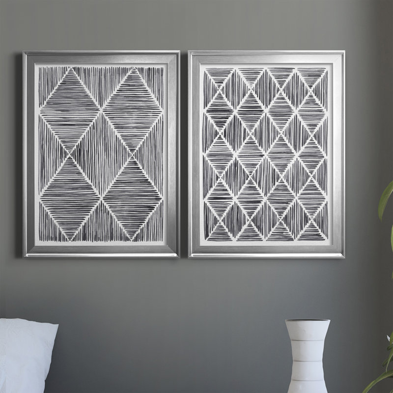 Vibrato III - Ensemble de 2 peintures sur toile encadrées, H 36,5 po x l 53 po x P 1 po, Cadre argenté