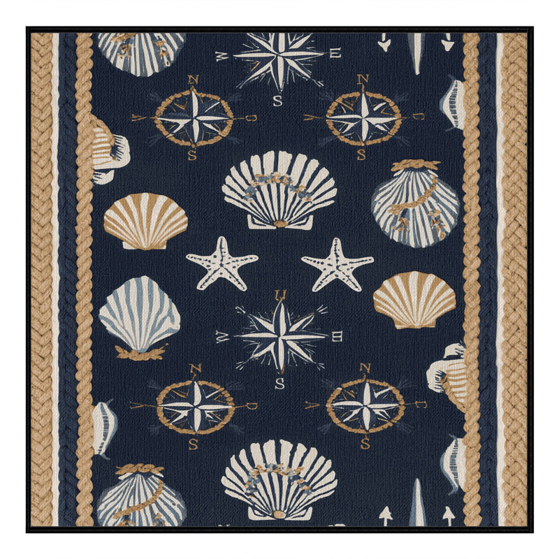  Washable Coastal Elements Nautical Area Rug, Square 6'
