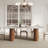 Modern 9-piece Oval Sintered Stone Dining Table Set With 8 Linen Upholstered Chairs, Walnut Wood Base, Seats 8