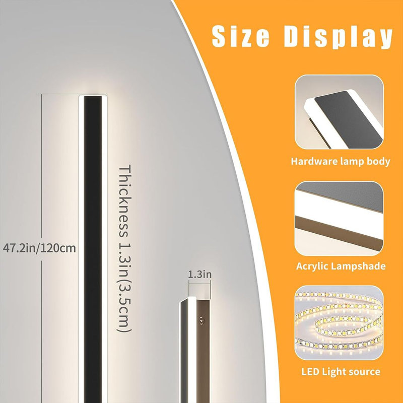 Applique murale à DEL en aluminium Jeramie, H 47,20 po x l 3,54 po x P 2,76 po