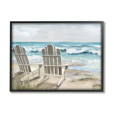 Bb-365-Encadré scène de plage sereine encadrée sur bois par Carson Lyons, peinture