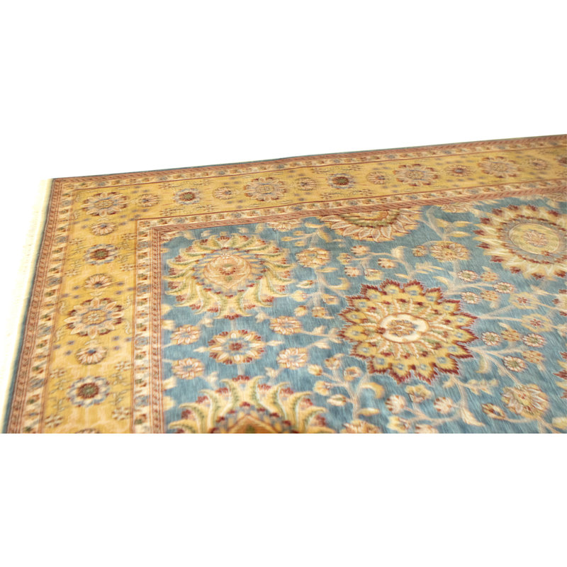 Hand Knotted Wool Area Rug in Blue And Gold