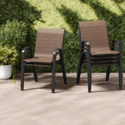 Stackable Patio Dining Chairs Set Of 4, Metal Textilene, Modern Outdoor