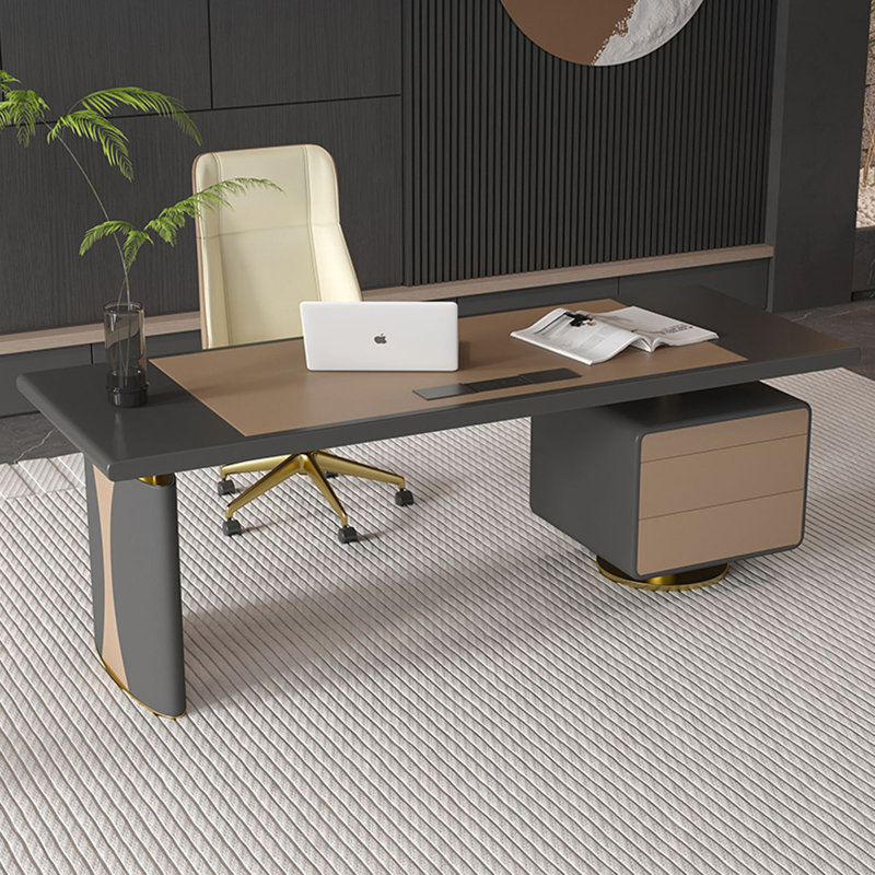 Bureau rectangulaire en bois manufacturé noir et café clair, Retour à gauche, H 29,53 po x l 70,87 po x P 31,5 po