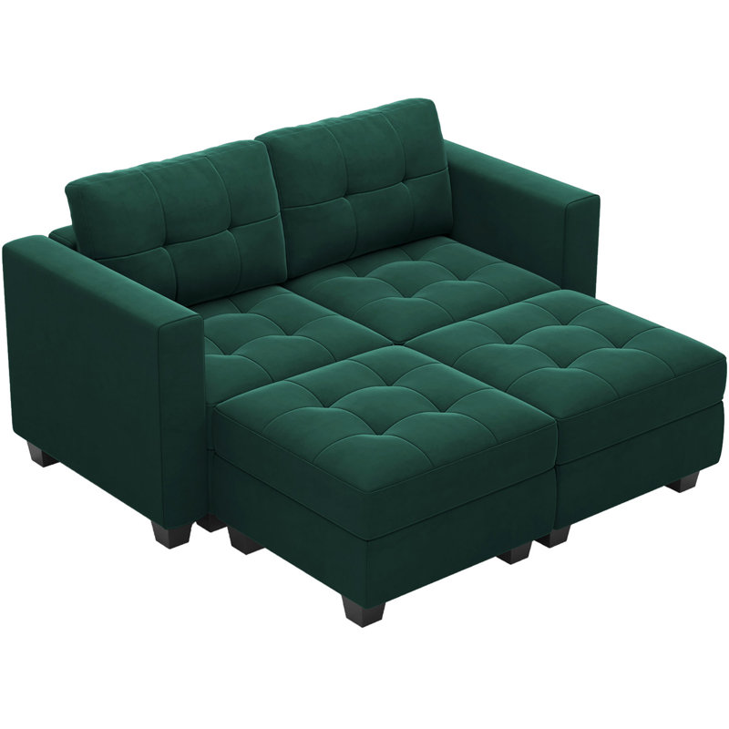 Soneson Modern Velvet Sectional Sofa Bed Loveseat with Tufted Cushions and Storage Apartment Sofa, Green Velvet