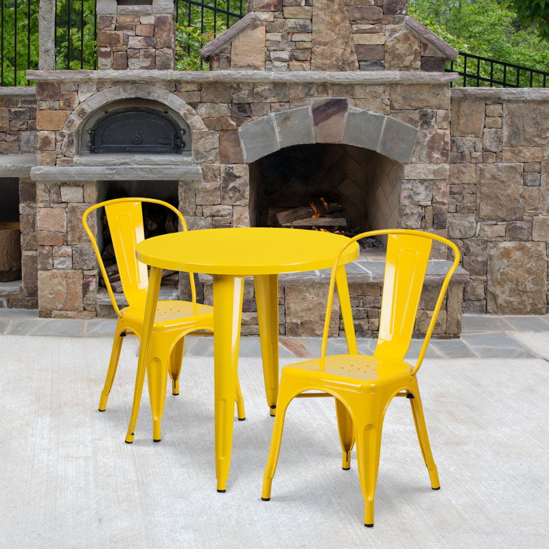Brinson Round Steel Bistro Set, Yellow, 17.5"