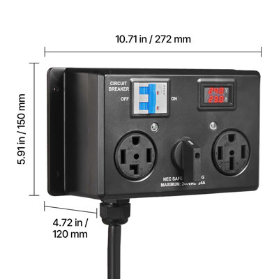 Manual EV Charging Switch, NEMA 14-30P to 14-30R & 14-50R, Splitter Switch for Dryer & EV, 24A Max 240V Manual Power Distribution with Circuit Breaker, Hand-Operated Selector, Plug and Play, ETL
