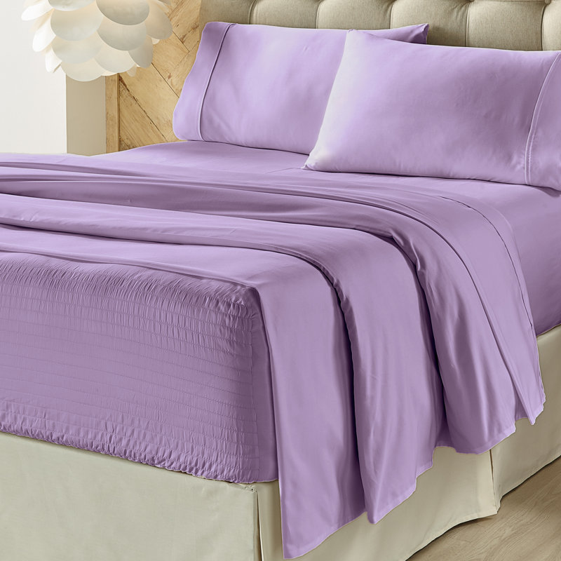 Ensemble de draps en satinette 500 fils, Ensemble de draps pour très grand lit californien, Lilas