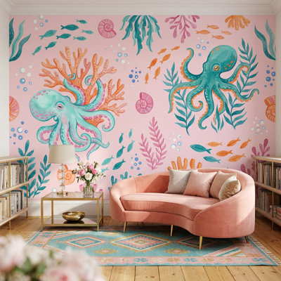 Underwater Wallpaper Octopus Pastel Wall Mural