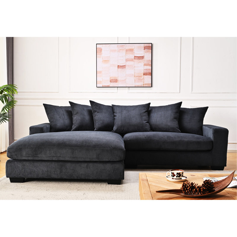 Oversized Two-Piece Sectional Couches For Living Room, Left Hand Facing, Black Corduroy