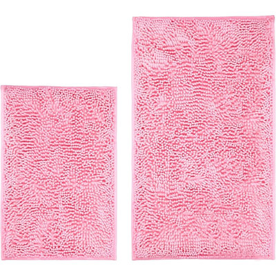 Ensemble de tapis de salle de bain rose 2 pièces, tapis de bain en chenille absorbant antidérapant ultra doux, à poils longs, lavable à la machine, séchage rapide
