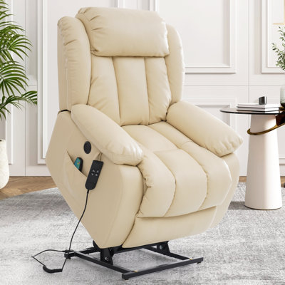 Power Lift Recliner Chair Dual Motor, Electric Leather Recliner for Elderly with Heat and Massage