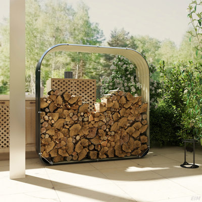 Support de rangement pour bois de chauffage en acier galvanisé pour remise de bois, remise de 4,7 pi x 1,4 pi x 4,7 pi avec bord caoutchouté pour la sécurité et gants pour un assemblage facile