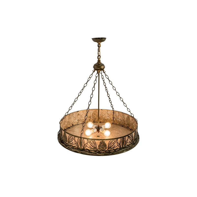 Lustre cylindrique à 4 lumières Mountain Pine, Cuivre antique, Argent, H 36 po x l 30 po x P 30 po