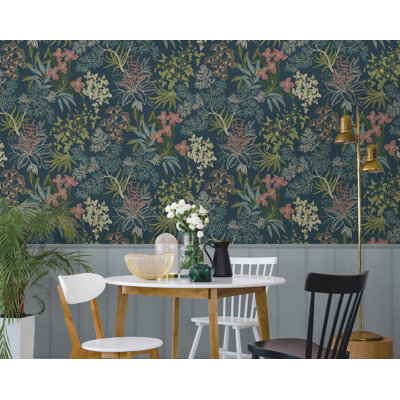 Teal Lush Foliage Nonwoven, Non-pasted Textured Wallpaper 57sqft.