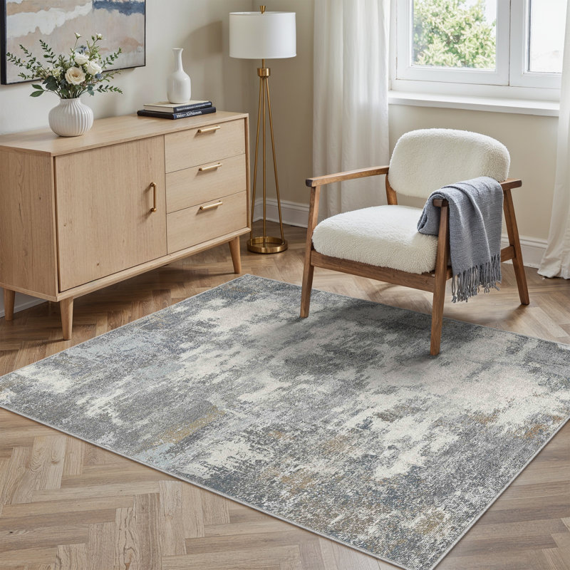 Modern Abstract Machine Washable Area Rug With Non-Slip Rubber Backing, Rectangle 4' x 6'