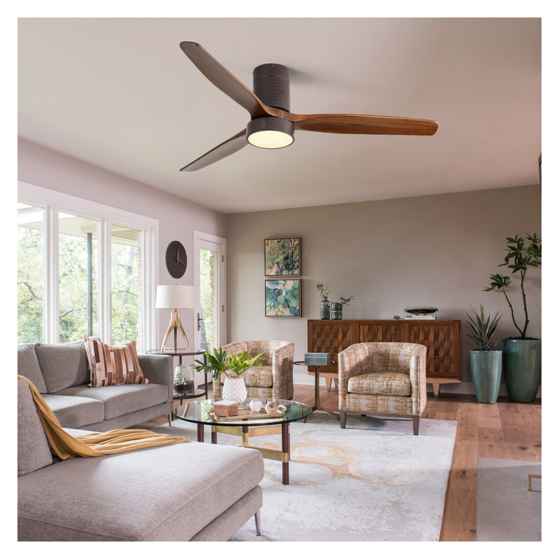 Ventilateur de plafond encastré de 52 pouces avec lumière DEL et télécommande, ventilateur à profil bas en bois massif