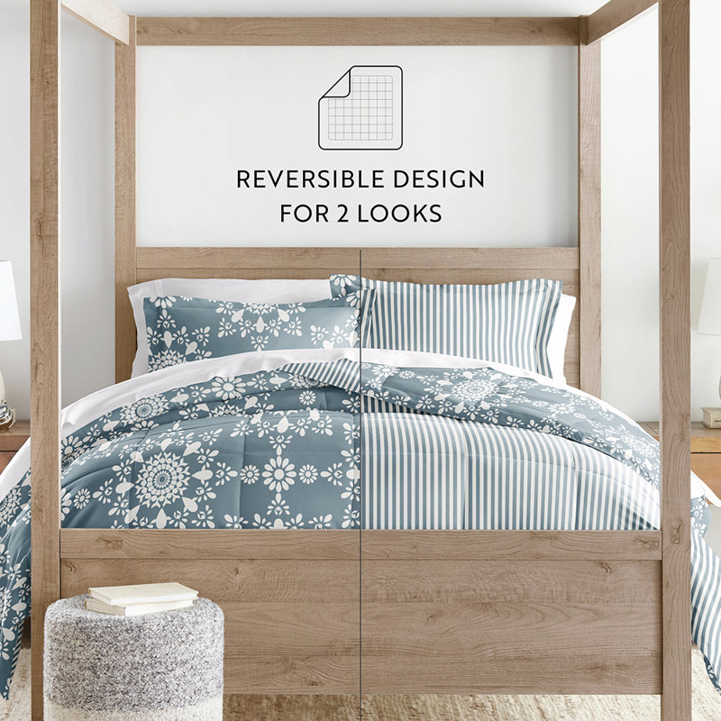 Twin Light Blue Down Alternative Reversible Bedspread Set