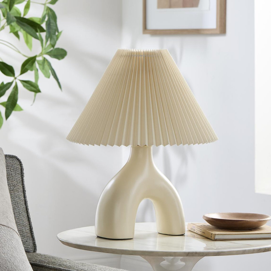 Celes Ceramic Table Lamp, Cream, Cream
